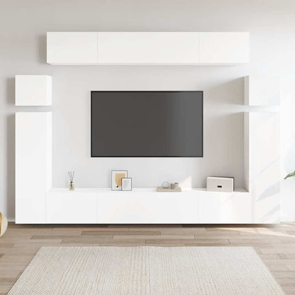 vidaXL Meuble TV, 8 pcs, Blanc, Bois d'ingénierie