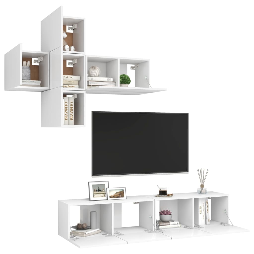 vidaXL Meuble TV avec 7 éléments Bois d'ingénierie Blanc