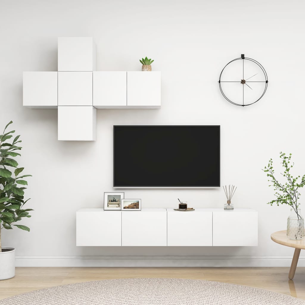 vidaXL Meuble TV avec 7 éléments Bois d'ingénierie Blanc