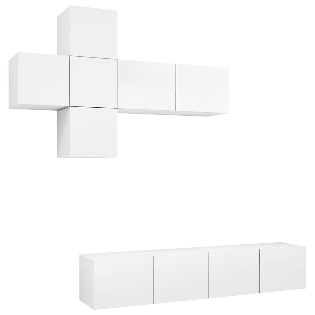 vidaXL Meuble TV avec 7 éléments Bois d'ingénierie Blanc
