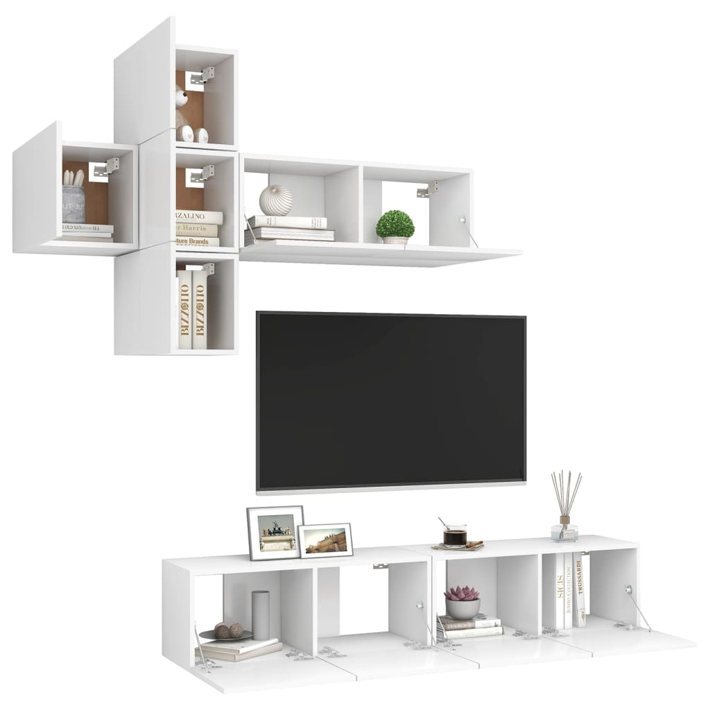 vidaXL Meuble TV avec 7 éléments Bois d'ingénierie Blanc