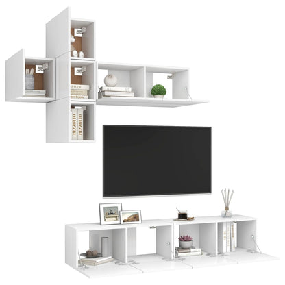 vidaXL Meuble TV avec 7 éléments Bois d'ingénierie Blanc