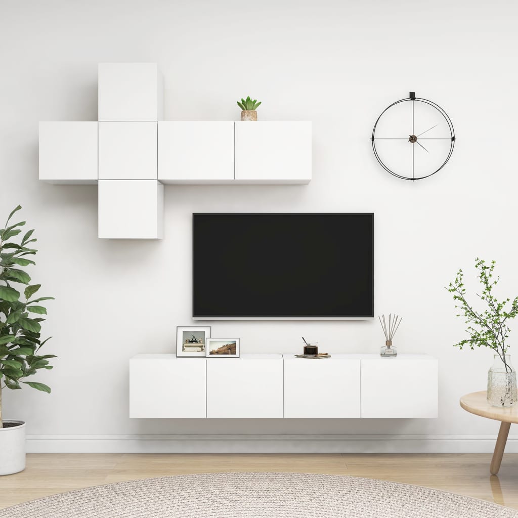 vidaXL Meuble TV avec 7 éléments Bois d'ingénierie Blanc