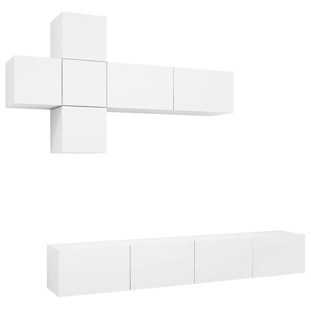 vidaXL Meuble TV avec 7 éléments Bois d'ingénierie Blanc
