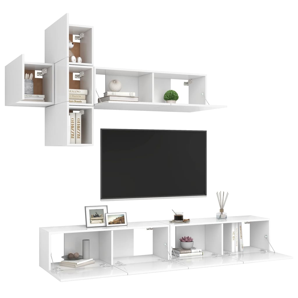 vidaXL Meuble TV avec 7 éléments Bois d'ingénierie Blanc