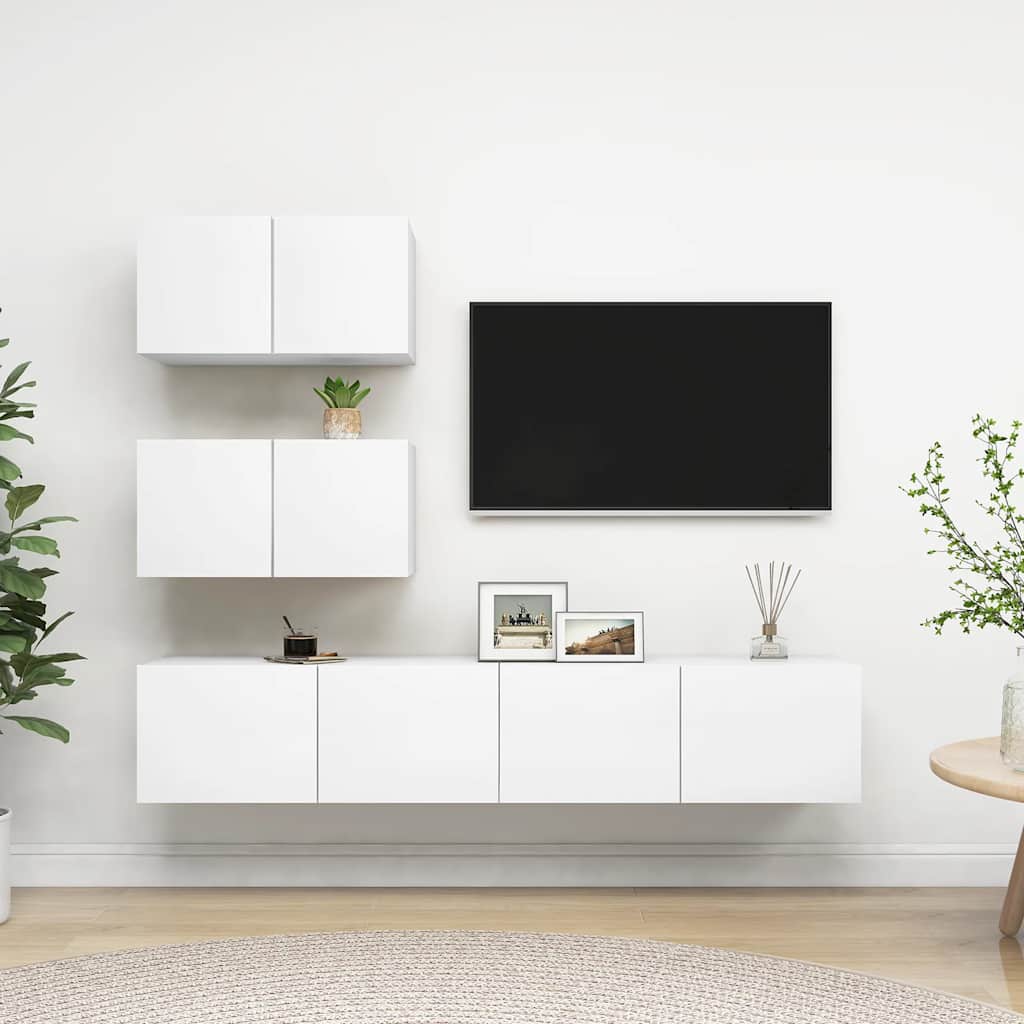 vidaXL Ensemble de meubles TV 4 pcs Blanc Bois d'ingénierie