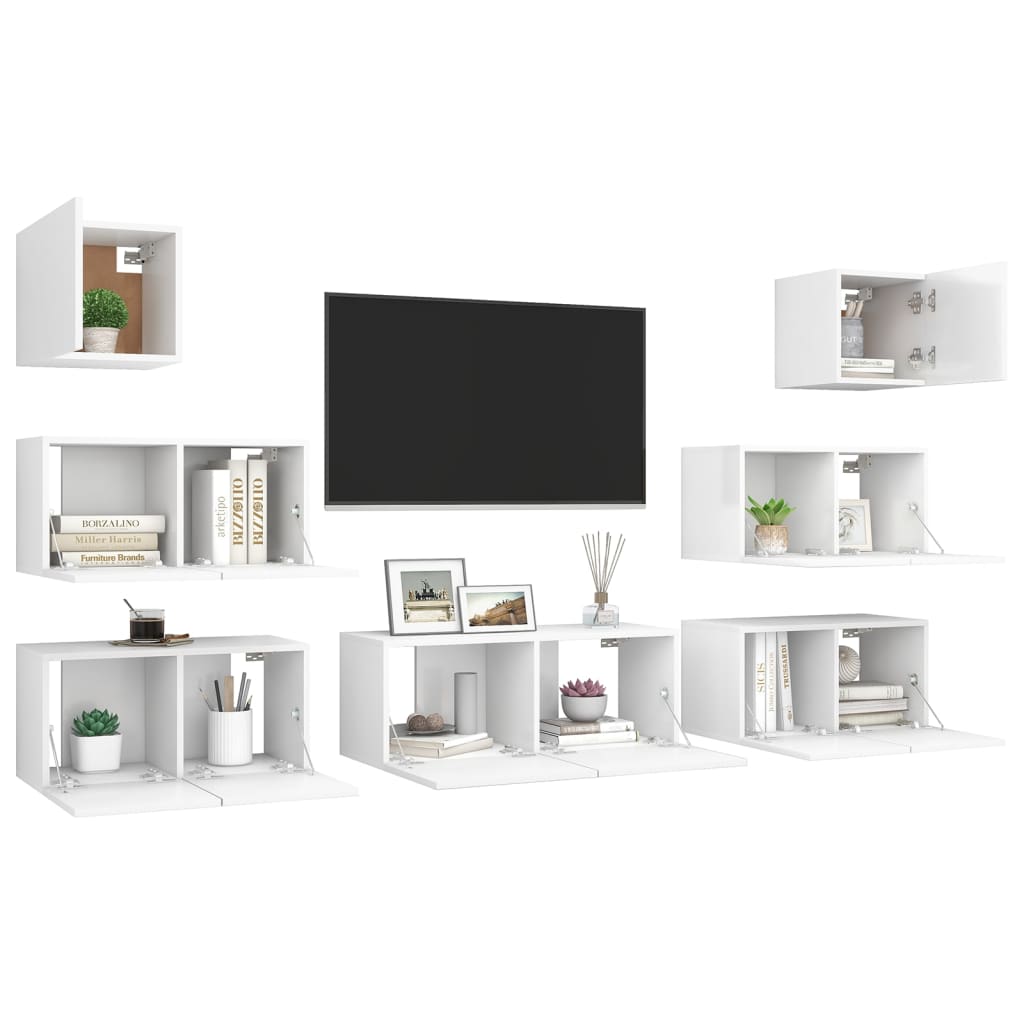vidaXL Ensemble de 7 meubles TV blanc en bois d'ingénierie