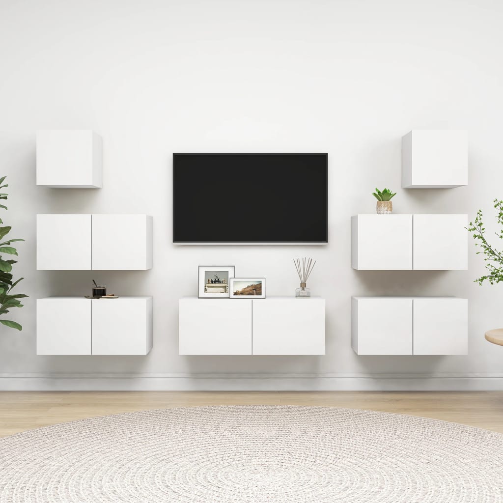 vidaXL Ensemble de 7 meubles TV blanc en bois d'ingénierie