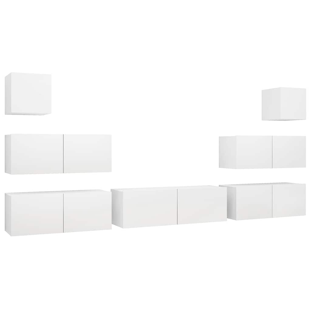 vidaXL Meuble TV avec 7 éléments Bois d'ingénierie Blanc