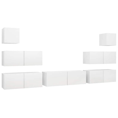 vidaXL Meuble TV avec 7 éléments Bois d'ingénierie Blanc