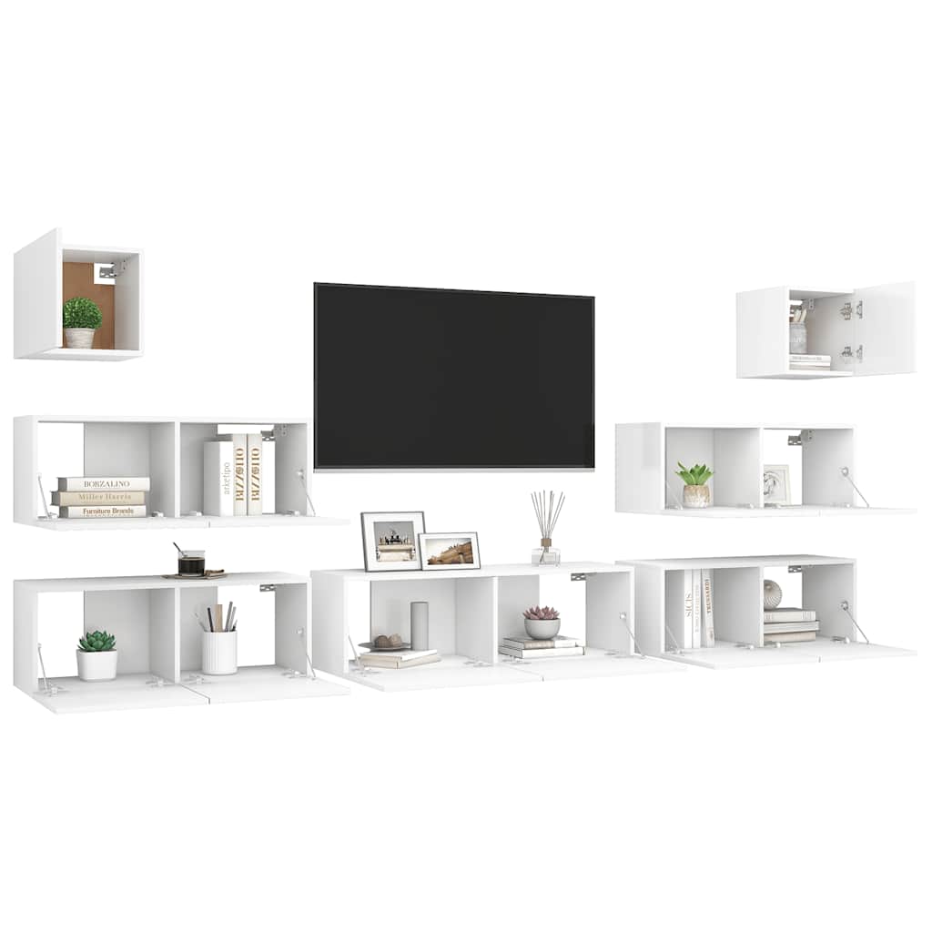 vidaXL Meuble TV avec 7 éléments Bois d'ingénierie Blanc