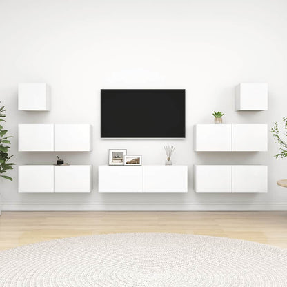 vidaXL Meuble TV avec 7 éléments Bois d'ingénierie Blanc