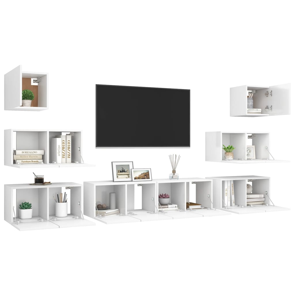 vidaXL Meuble TV 8 pcs blanc bois d'ingénierie