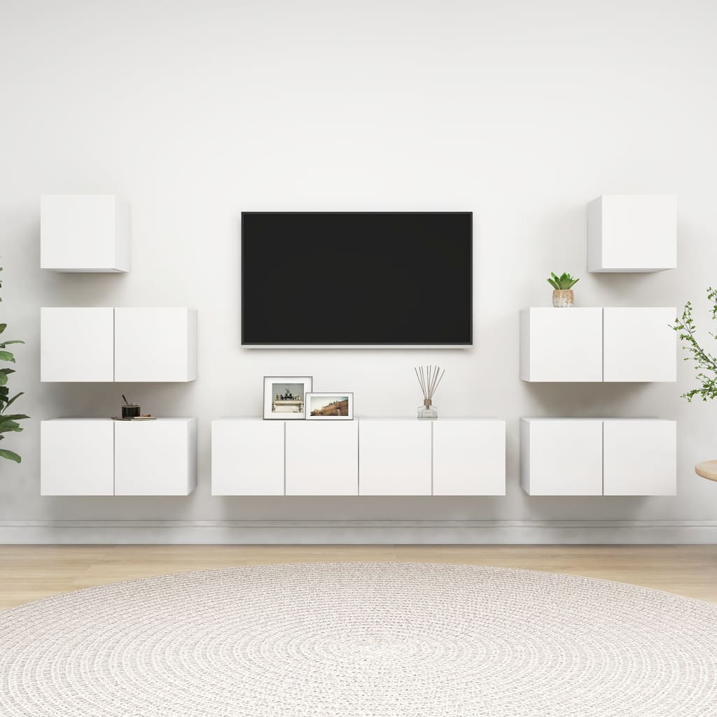 vidaXL Meuble TV 8 pcs blanc bois d'ingénierie