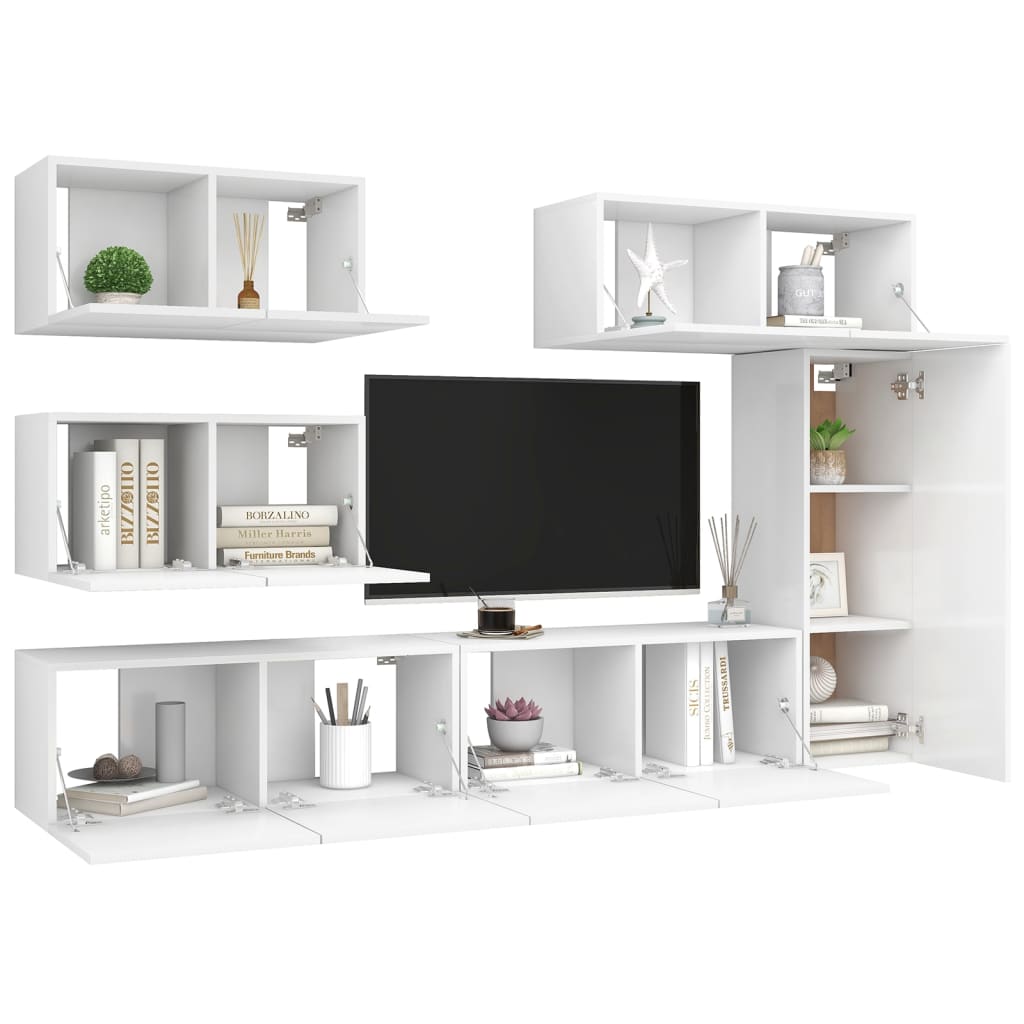 vidaXL Meuble TV 6 pièces blanc en bois d'ingénierie