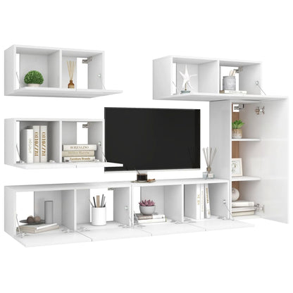 vidaXL Meuble TV 6 pièces blanc en bois d'ingénierie