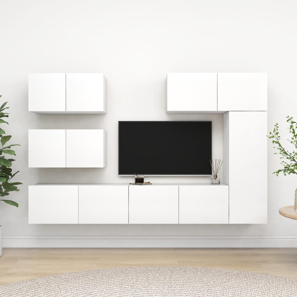 vidaXL Meuble TV 6 pièces blanc en bois d'ingénierie