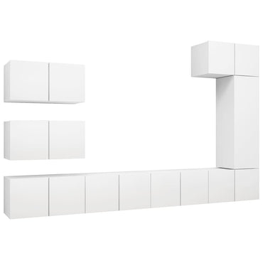 vidaXL Meuble TV, 8 pcs, Blanc, Bois d'ingénierie