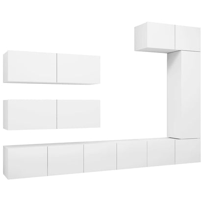 vidaXL Meuble TV avec 7 éléments Bois d'ingénierie Blanc