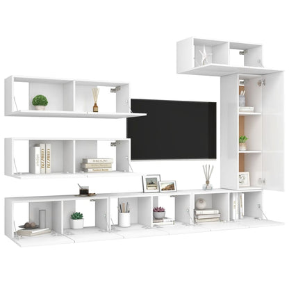 vidaXL Meuble TV avec 7 éléments Bois d'ingénierie Blanc