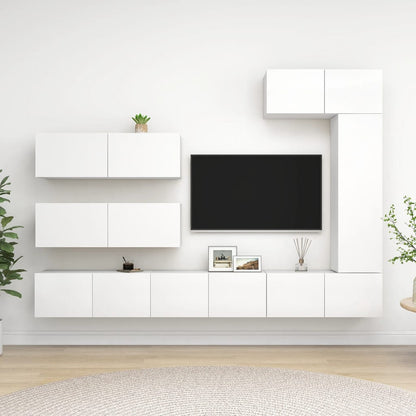 vidaXL Meuble TV avec 7 éléments Bois d'ingénierie Blanc