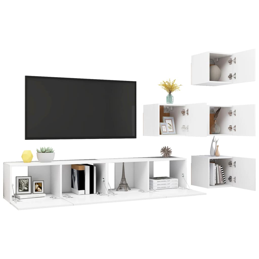vidaXL Meuble TV 6 pièces blanc en bois d'ingénierie