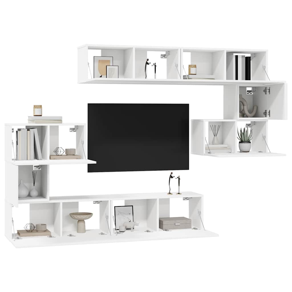 vidaXL Meuble TV, 8 pcs, Blanc, Bois d'ingénierie