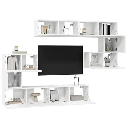 vidaXL Meuble TV, 8 pcs, Blanc, Bois d'ingénierie