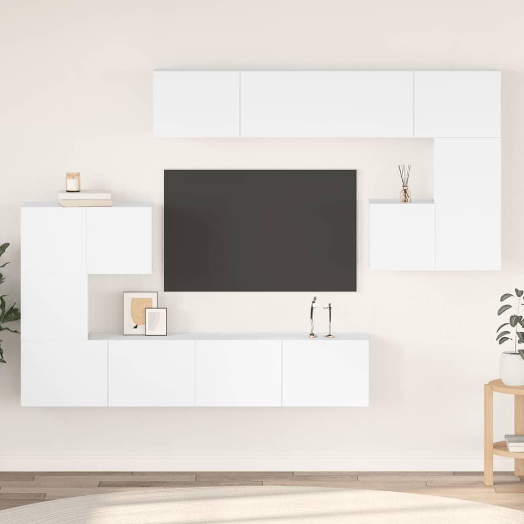 vidaXL Meuble TV, 8 pcs, Blanc, Bois d'ingénierie