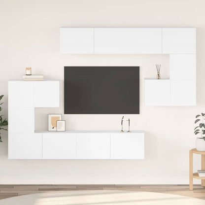 vidaXL Meuble TV, 8 pcs, Blanc, Bois d'ingénierie