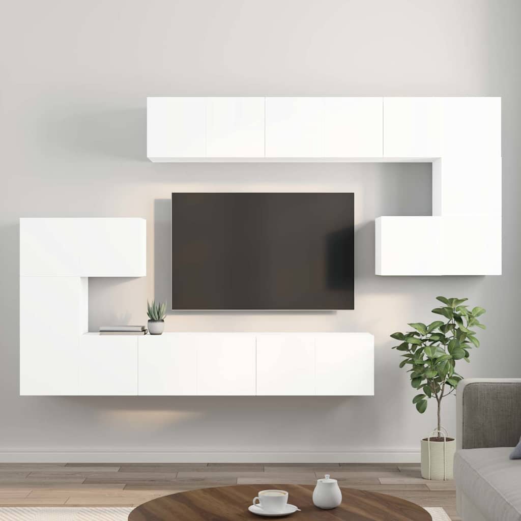 vidaXL Meuble TV 10 pièces Blanc Bois d'ingénierie