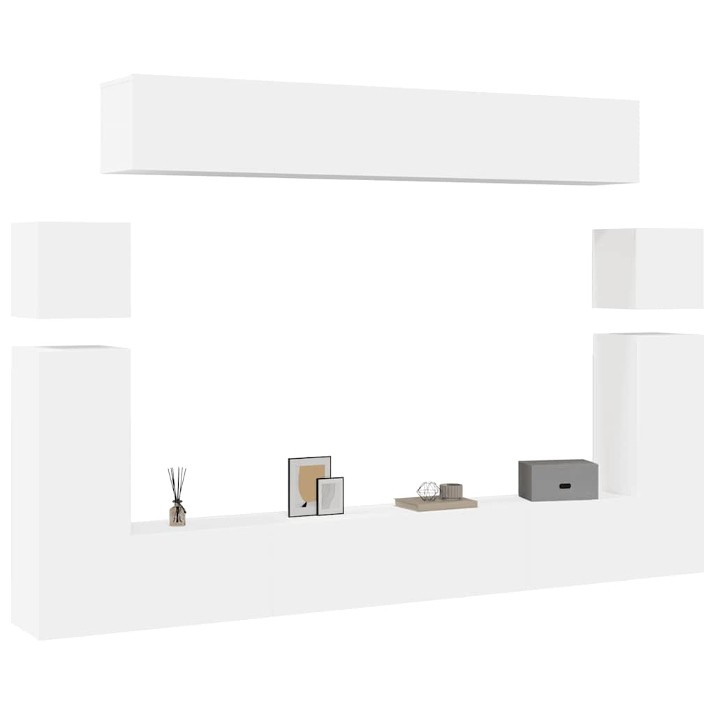 vidaXL Meuble TV, 8 pcs, Blanc, Bois d'ingénierie