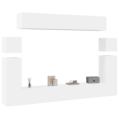 vidaXL Meuble TV, 8 pcs, Blanc, Bois d'ingénierie