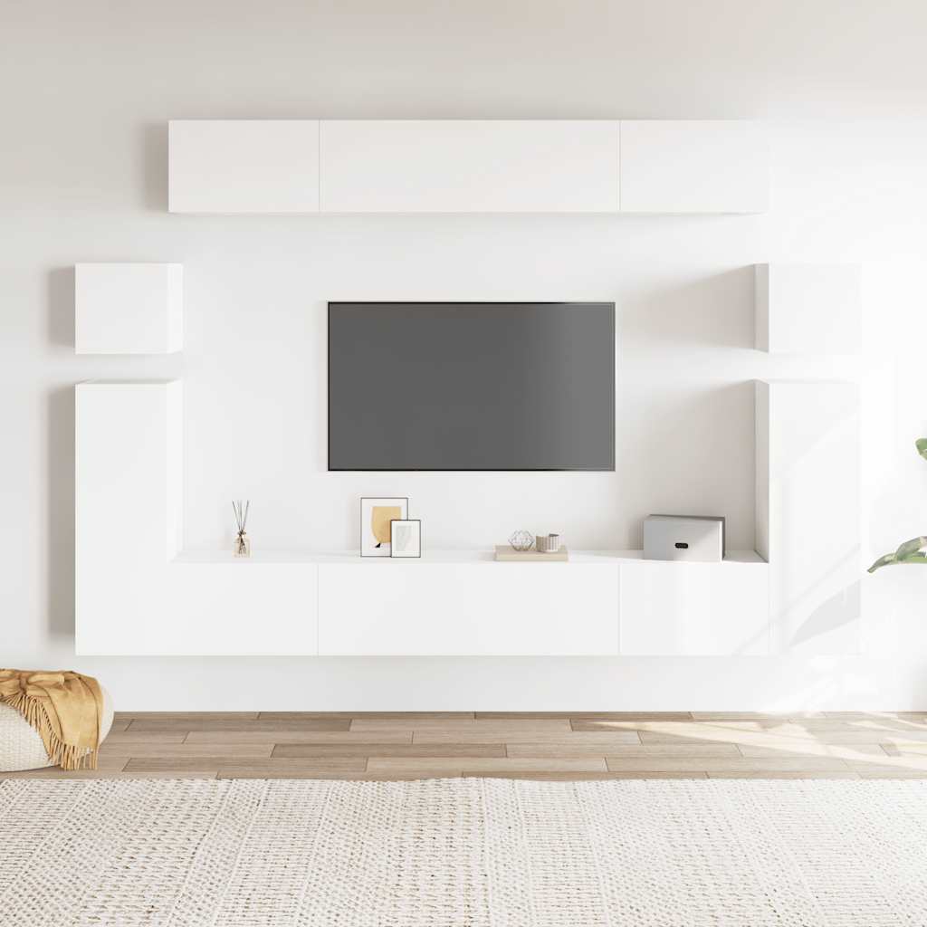 vidaXL Meuble TV, 8 pcs, Blanc, Bois d'ingénierie