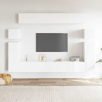 vidaXL Meuble TV, 8 pcs, Blanc, Bois d'ingénierie