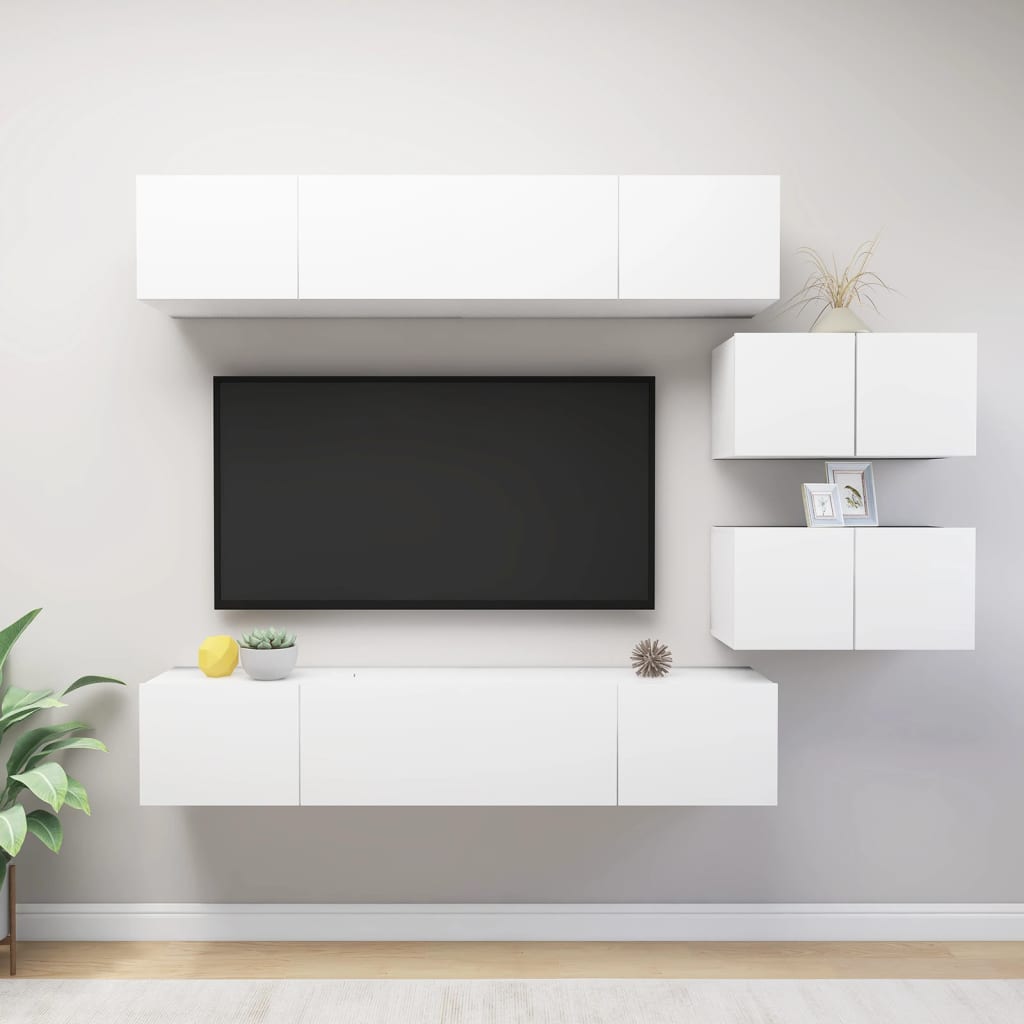 vidaXL Meuble TV 6 pièces blanc en bois d'ingénierie