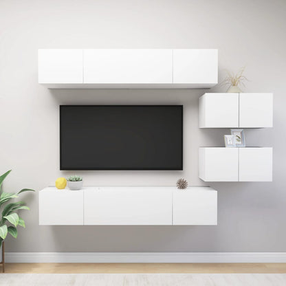 vidaXL Meuble TV 6 pièces blanc en bois d'ingénierie