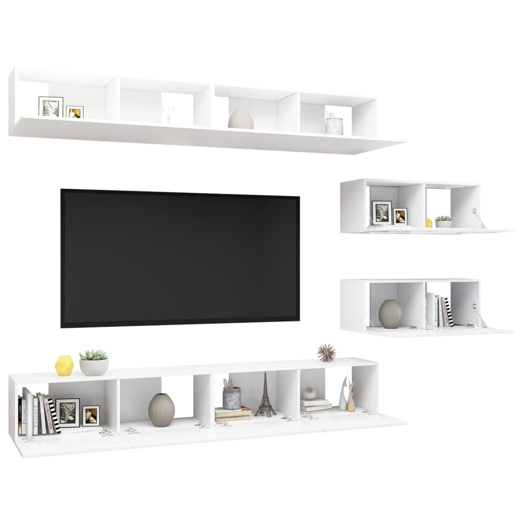 vidaXL Meuble TV 6 pièces blanc en bois d'ingénierie