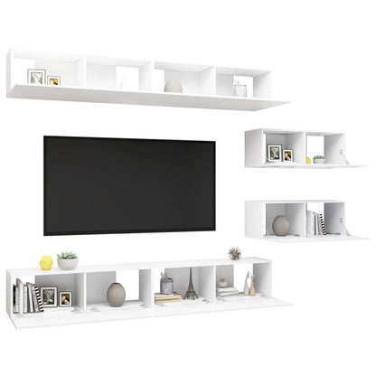 vidaXL Meuble TV 6 pièces blanc en bois d'ingénierie