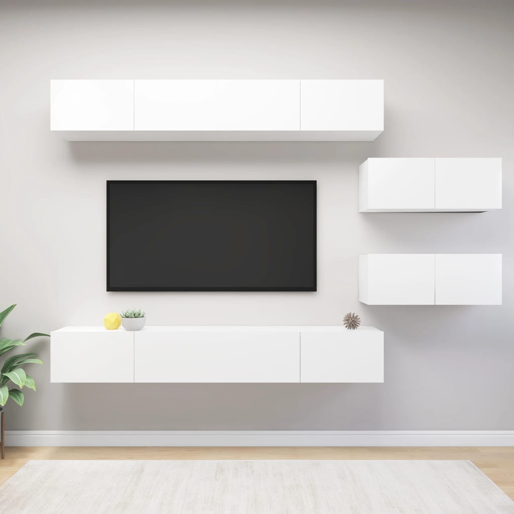 vidaXL Meuble TV 6 pièces blanc en bois d'ingénierie