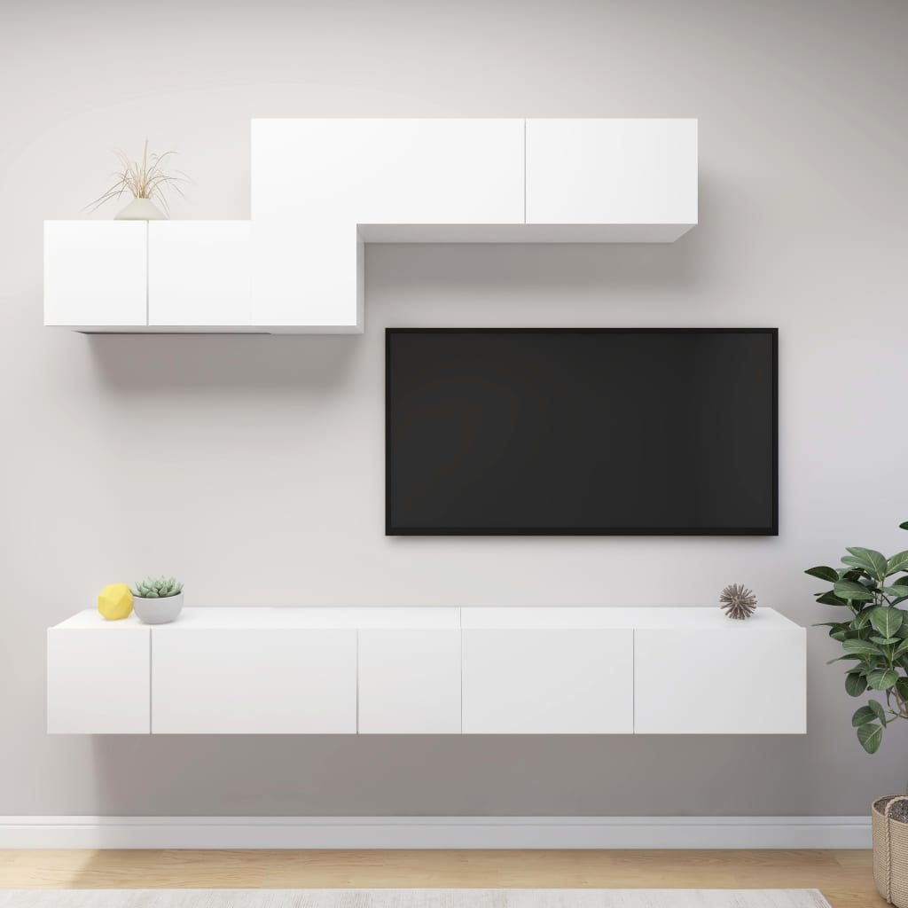 vidaXL Meuble TV 6 pièces blanc en bois d'ingénierie