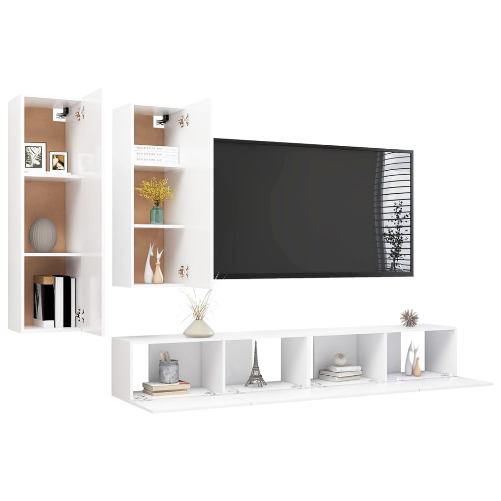 vidaXL Ensemble de meubles TV 4 pcs Blanc Bois d'ingénierie
