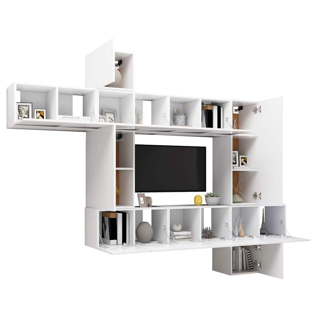 vidaXL Meuble TV 10 pièces Blanc Bois d'ingénierie