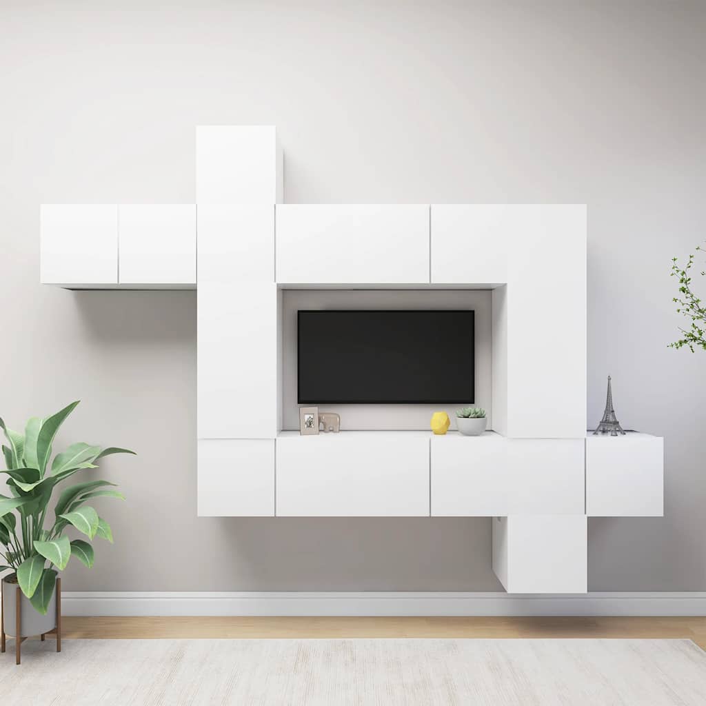 vidaXL Meuble TV 10 pièces Blanc Bois d'ingénierie