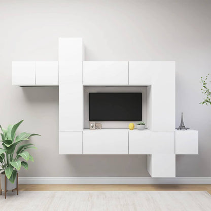vidaXL Meuble TV 10 pièces Blanc Bois d'ingénierie