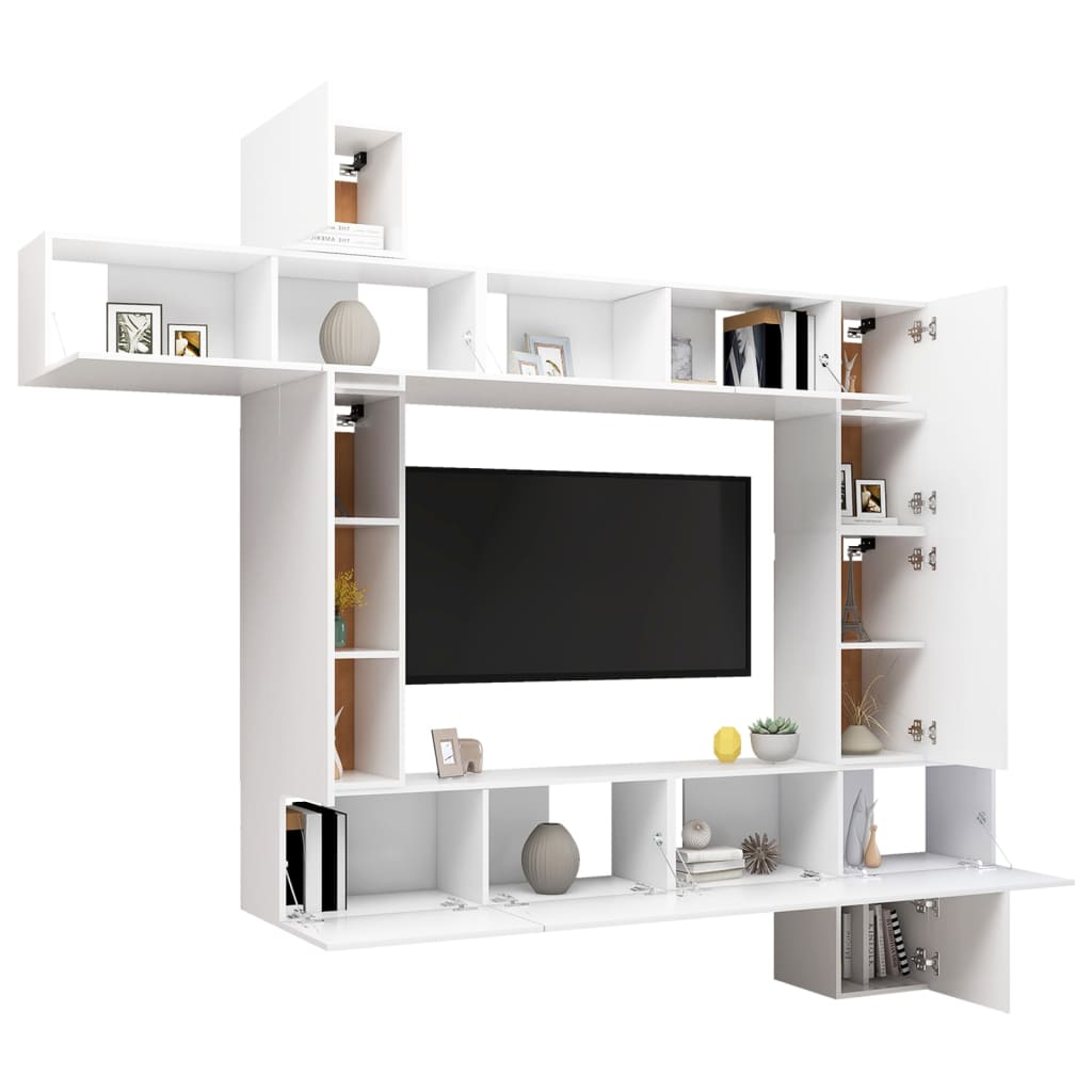 vidaXL Meuble TV, 9 pcs, Blanc, Bois d'ingénierie