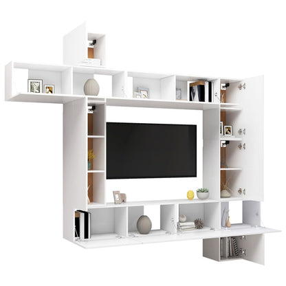 vidaXL Meuble TV, 9 pcs, Blanc, Bois d'ingénierie