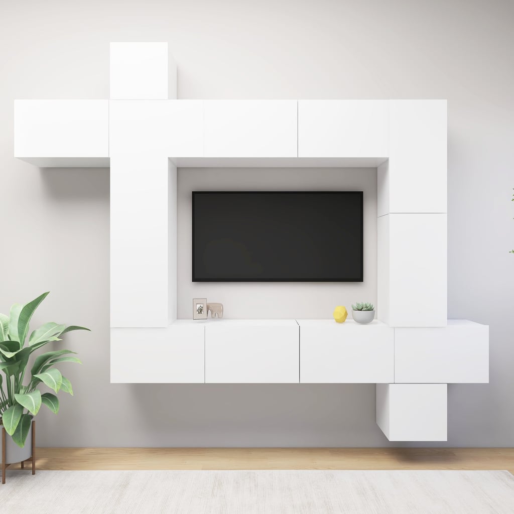 vidaXL Meuble TV, 9 pcs, Blanc, Bois d'ingénierie