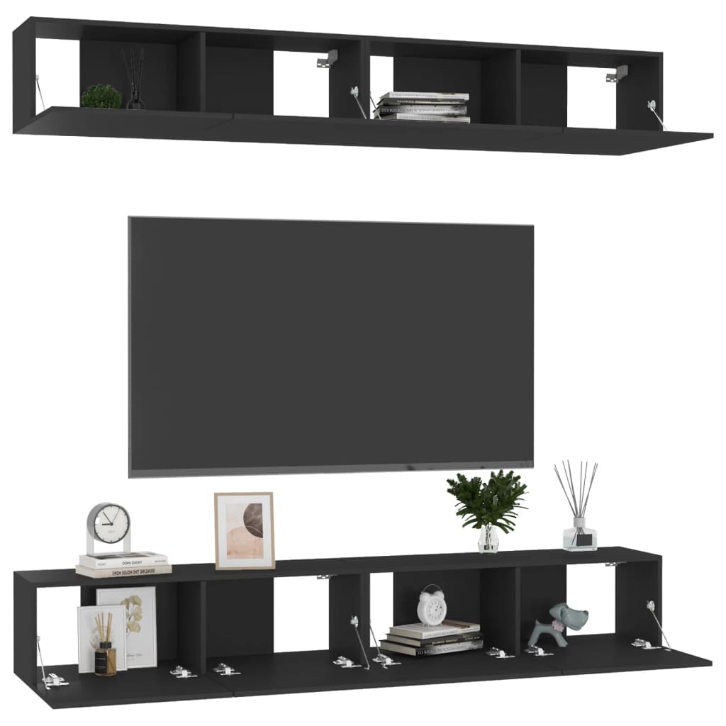vidaXL Meubles TV 4 pcs Noir 100x30x30 cm Aggloméré