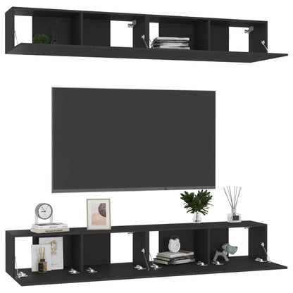 vidaXL Meubles TV 4 pcs Noir 100x30x30 cm Aggloméré